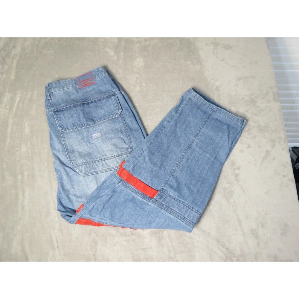 Vintage Marithe Francois Girbaud Jeans Mens 44 Blue Red Strap Shuttle Baggy
